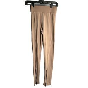 Zara Tan High Waist Leggings Zipper Detail Size Small